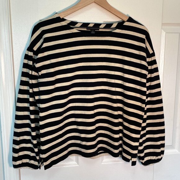 J Crew Mariner Black and Tan Striped 100% Cotton Minimalist Pullover Top Size S - Picture 1 of 6